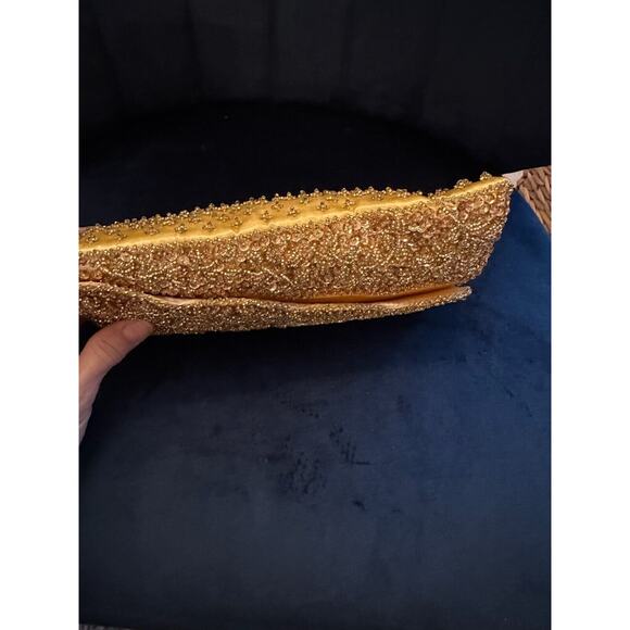 Vintage Gold/Yellow Beaded clutch 9x4.5x1.5 Made in Hong Kong - Picture 6 of 14